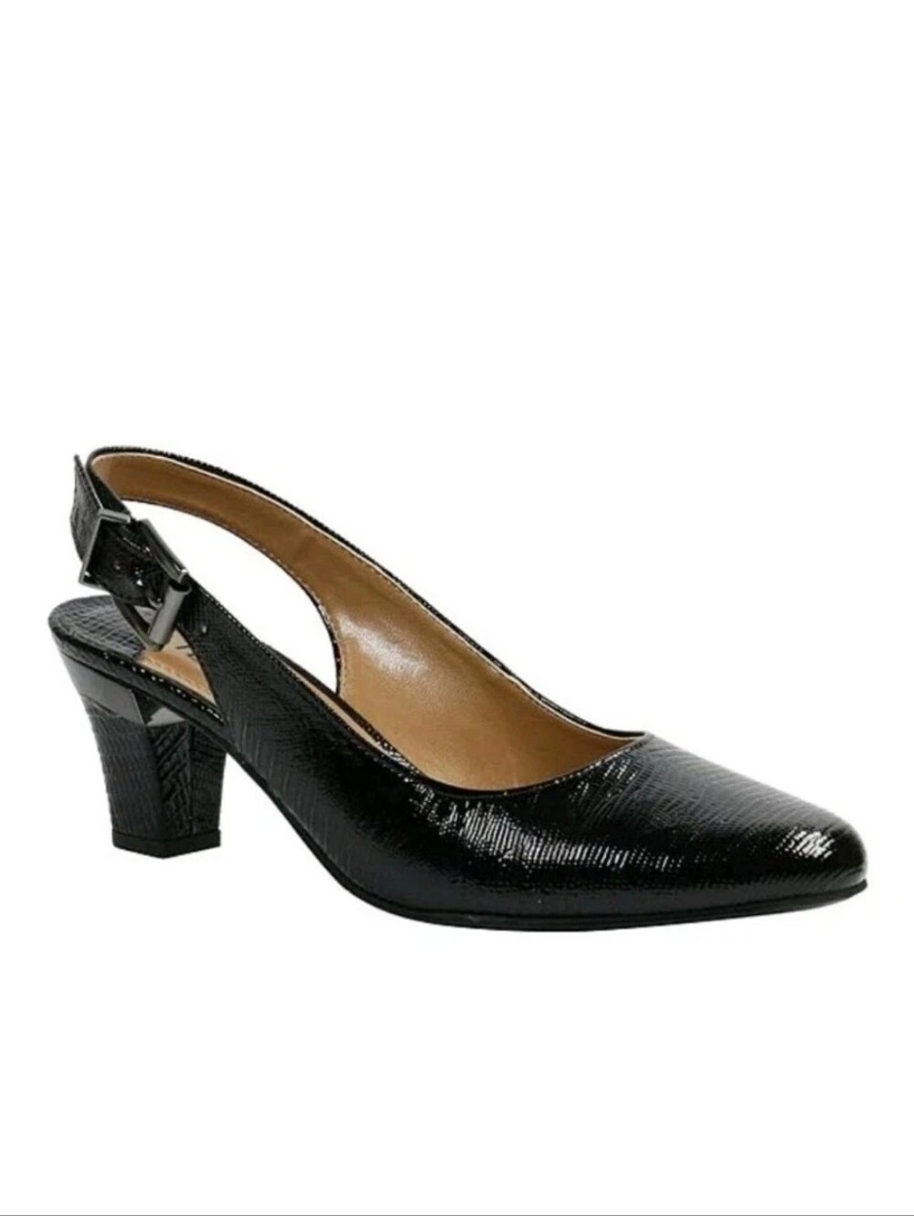J Renee Malree Patent Lizard Print Black Slingback Pumps Kitten Heels 9 Preppy